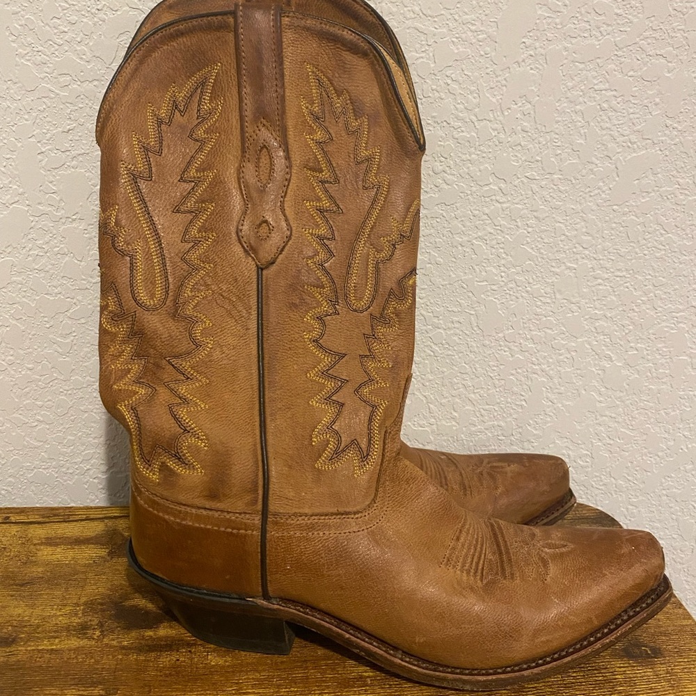 Old West LF1529 Brown Leather Snip Toe Pull-On Cowgirl Boots Women's US 6.5 EUC